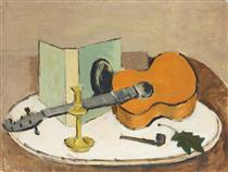 Still Life With Guitar and Pipe - Henri Catargi