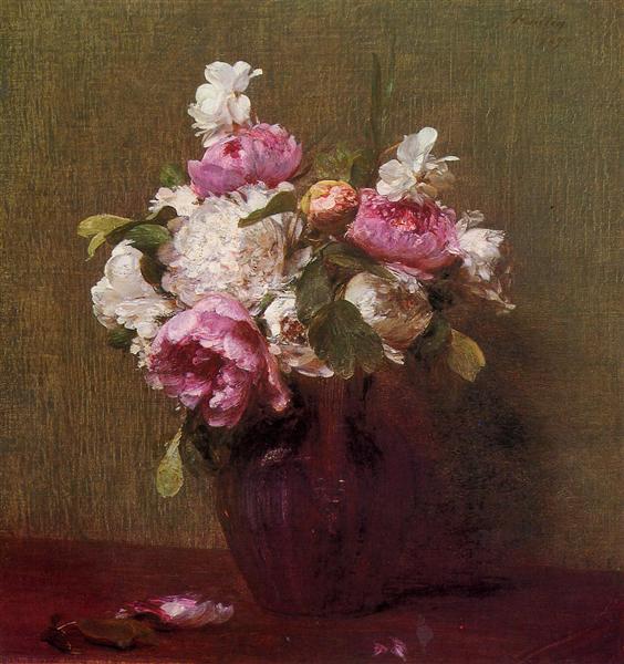 White Peonies and Roses, Narcissus, 1879 - 方丹‧拉圖爾