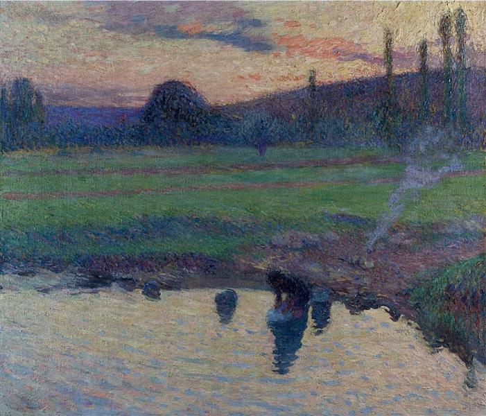 Lavandiere on the Pond Bank - Henri Martin