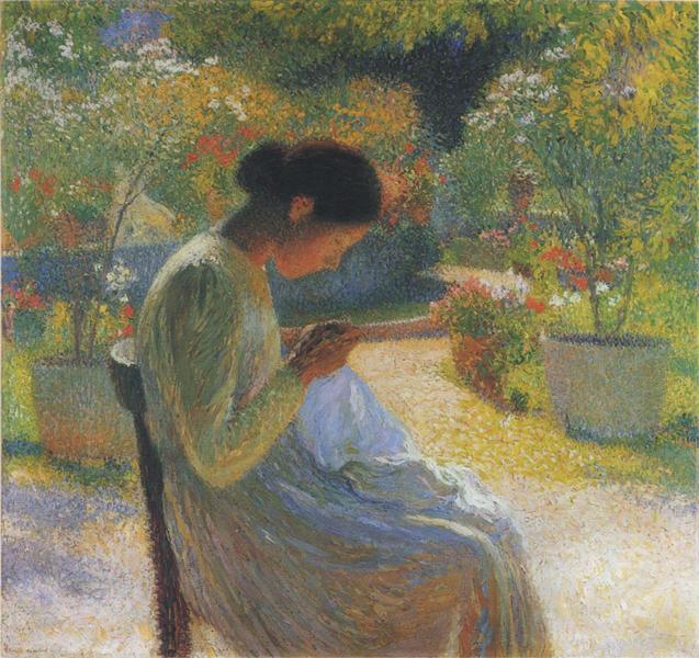 Sewing in the Garden at Marquayrol - Анрі Мартен