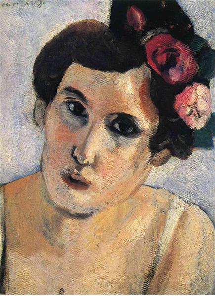 Жіноча голова, квіти у її волоссі, c.1919 - Анрі Матісс