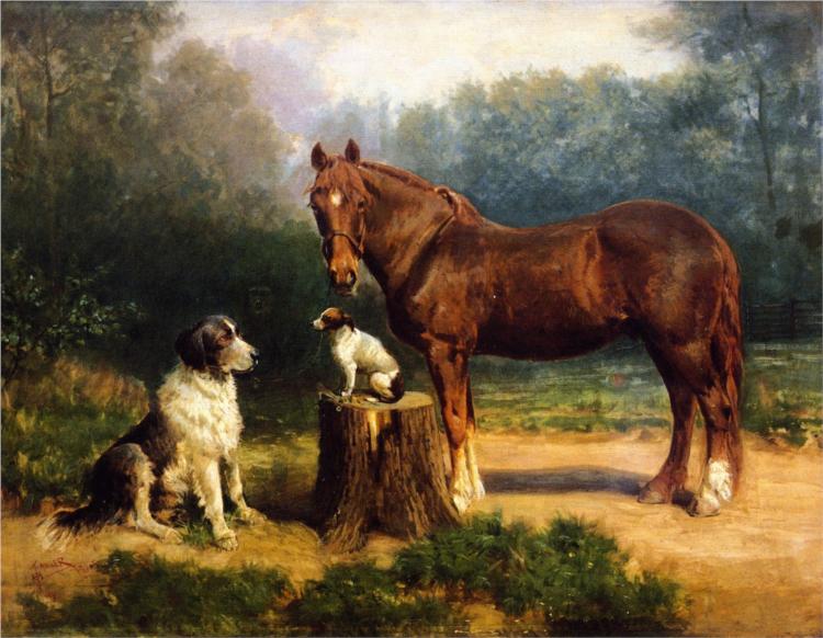 Horse and Two Dogs in a Landscape, 1891 - Генри Оссава Таннер