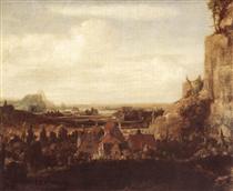A River Valley with a Group of Houses - Hercules Seghers