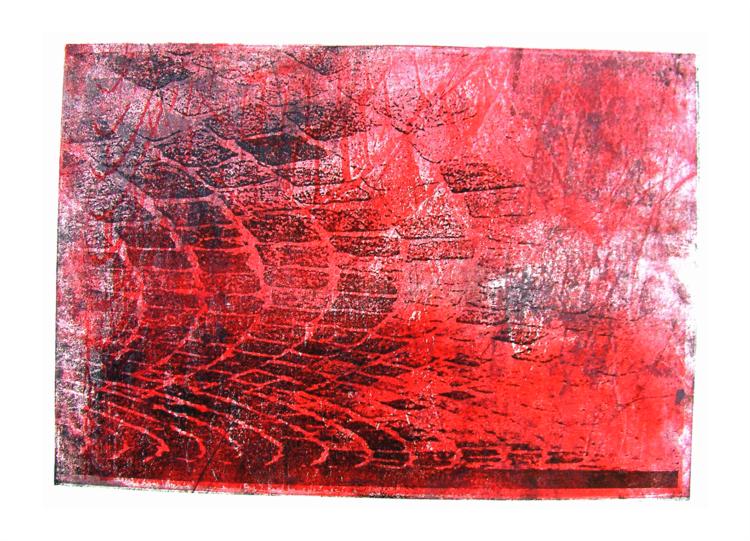 'Pavement - Red and Black Cobble-stones', - mono-print, 2006; artist Hilly van Eerten, 2006 - Hilly van Eerten