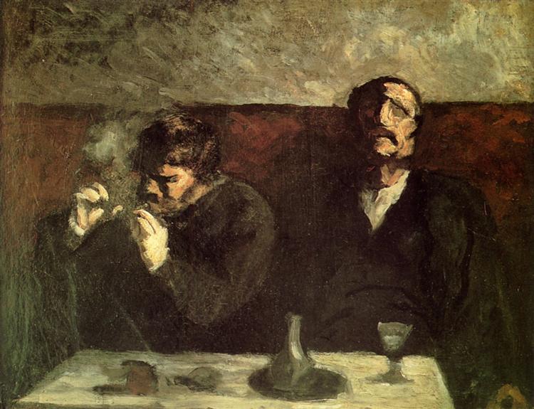 Two Men Sitting with a Table, or the Smokers - 奥诺雷·杜米埃