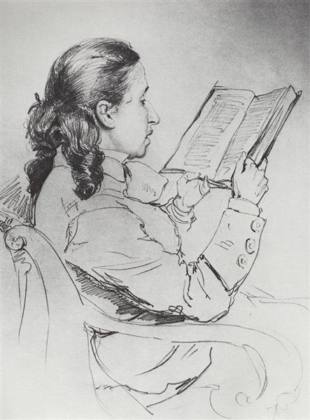 Portrait of E.G. Mamontova reading, 1879 - 列賓