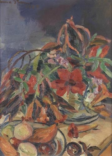 Still life with hibiscus, angel's trumpets and fruits, 1929 - Ирма Штерн