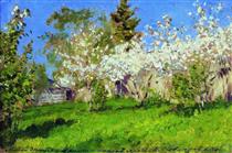 Apple trees in blossom - Isaac Levitan