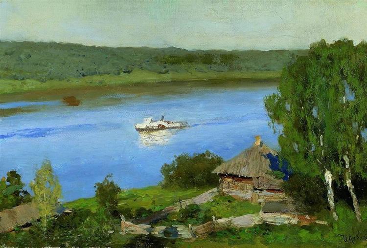 Landscape with a steamboat, c.1888 - Isaak Levitán