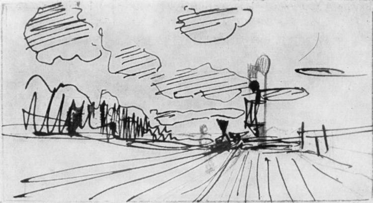 Platform. The approaching train., 1879 - Ісак Левітан