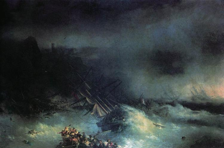 Tempest. Shipwreck of the foreign ship, 1855 - Iván Aivazovski