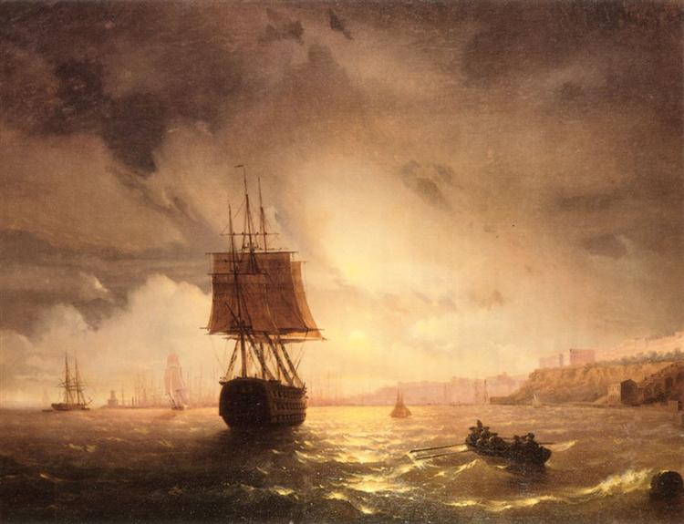 The Harbor At Odessa On The Black Sea, 1852 - Ivan Aivazovsky