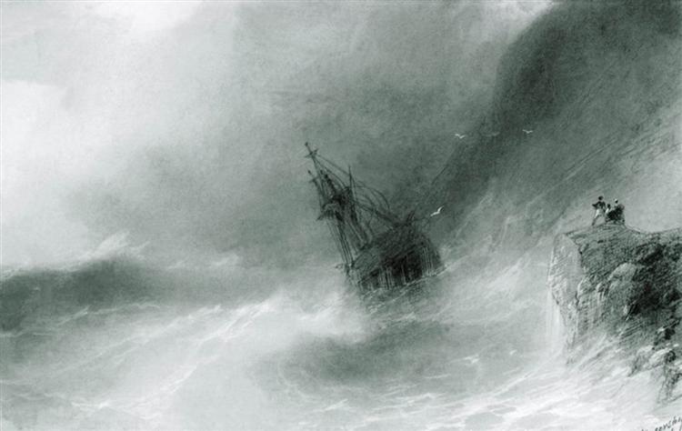 The ship thrown on the rocks, 1874 - Iwan Konstantinowitsch Aiwasowski