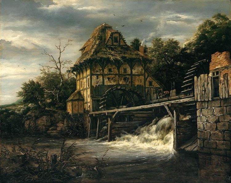 Two Undershot Watermills with Men Opening a Sluice, 1650 - 雷斯達爾