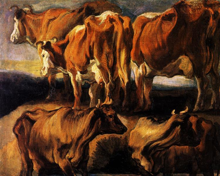 Five studies of cows, 1624 - 雅各布·乔登斯