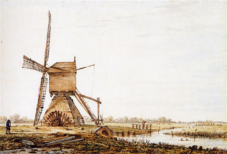 Landscape with watermill - Jacob van Strij