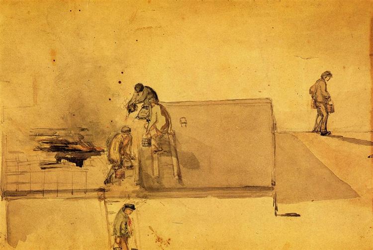 A Fire at Pomfret, c.1850 - 惠斯勒
