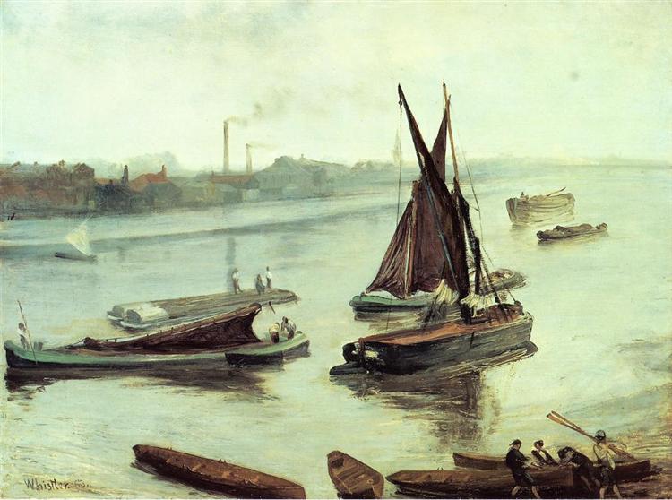 Grey and Silver Old Battersea Reach, 1863 - Джеймс Эббот Макнил Уистлер