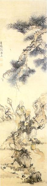 Painting of an old monk under the pine tree - Овон