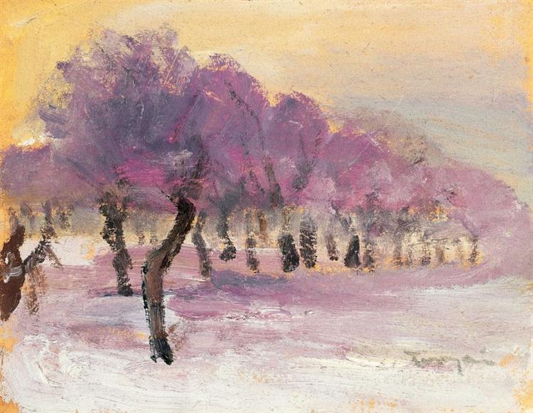 Winter Landscape with Violet Lights - Janos Tornyai