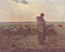 Shepherdess with her Flock - Jean-François Millet