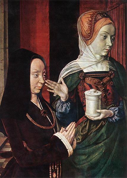 Portrait présumé de Madeleine de Bourgogne, dame de Laage présentée par sainte Madeleine, 1490 - Jean Hey
