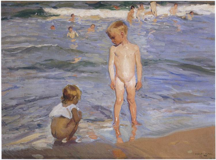 Children bathing in the afternoon sun, 1910 - Хоакин Соролья