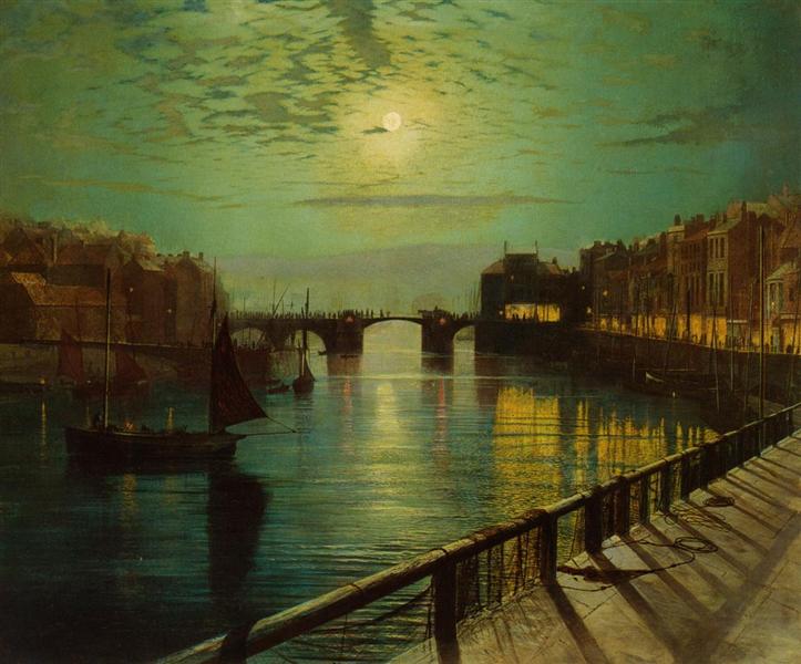 Stampa Su Tela NgAnoh: John Atkinson Grimshaw, Whitby Abbey In Chiave Moderna, 50x75 Cm