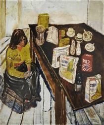 Jean and Table Top (Girl in a Yellow Jumper) - John Bratby