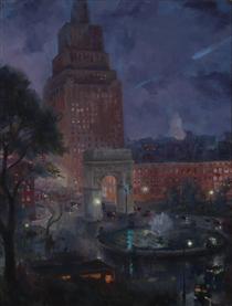 Wet Night, Washington Square - John French Sloan