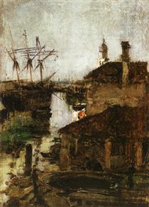 Ship and Dock, Venice - Джон Генри Твахтман (Tуоктмен)