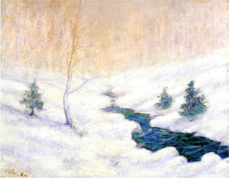 Woodland Stream in a Winter Landscape - Джон Генри Твахтман (Tуоктмен)