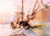 Unloading Boats in Venice - John Singer Sargent