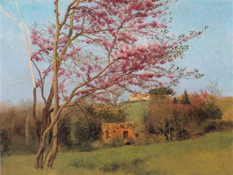 Landscape: Blossoming Red Almond (study), c.1912 - Джон Уильям Годвард