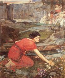 Девушка собирает цветы у ручья - Джон Уильям Уотерхаус