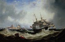 Shipping off Gibraltar in heavy seas - John Wilson Carmichael