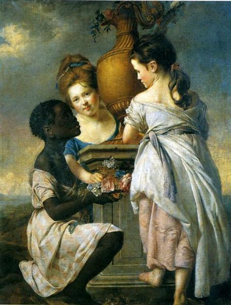A Conversation between Girls, or Two Girls with their Black Servant, 1770 - Джозеф Райт