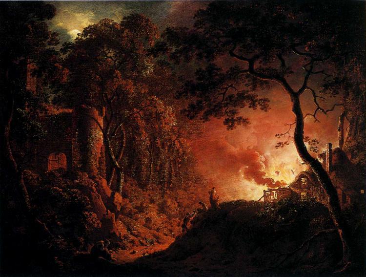A Cottage on Fire, c.1787 - Джозеф Райт