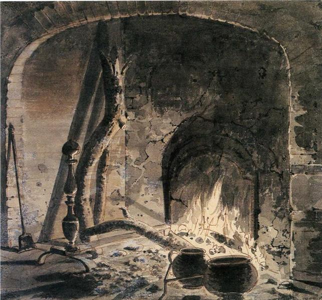 An Open Hearth with a Fire, c.1770 - Joseph Wright