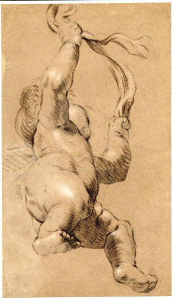 Sketch of Putto Holding a Sash in Both Hands, Seen from Below - Джошуа Рейнольдс