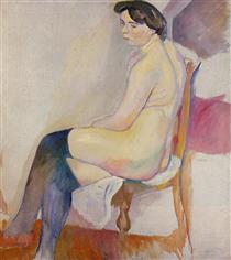 Seated Nude with Black Stockings - Jules Pascin