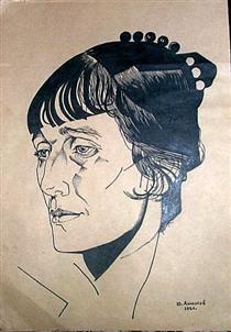 Portrait of  poet Anna Akhmatova - Юрий Анненков