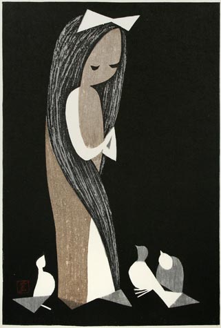 Doves and Girl, 1950 - Kaoru Kawano