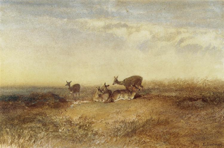 Deer in a Landscape - Карл Бодмер
