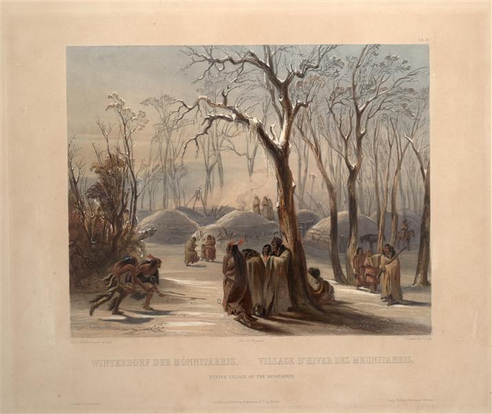 Winter village of the Minatarres, 1843 - Карл Бодмер