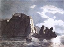 Cliffs and Moon at Night - Karl Bryullov