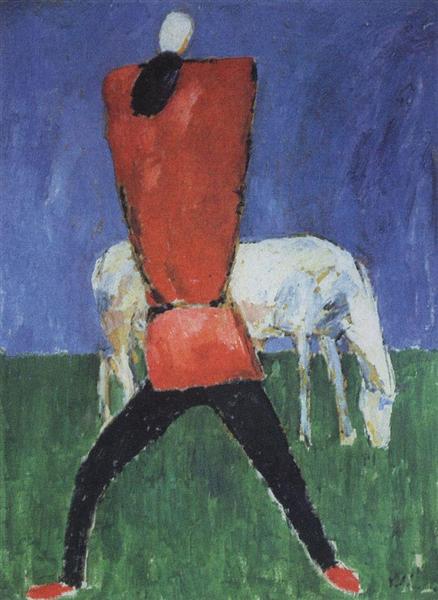 Чоловік із конем, c.1932 - Казимир Малевич