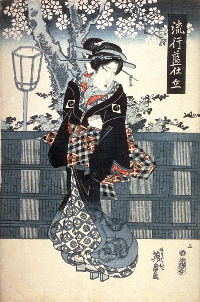 No. 2 (Ni) from the series Popular Indigo Clothing (Ryuko ai shitate), 1835 - Keisai Eisen
