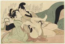 Young courtesan with her lover - 喜多川歌麿