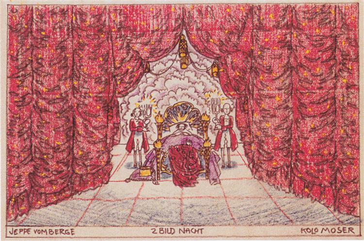 Stage design for 'Jeep from the mountain' of Louis Holzberg, stage 2 - Night, c.1912 - Koloman Moser